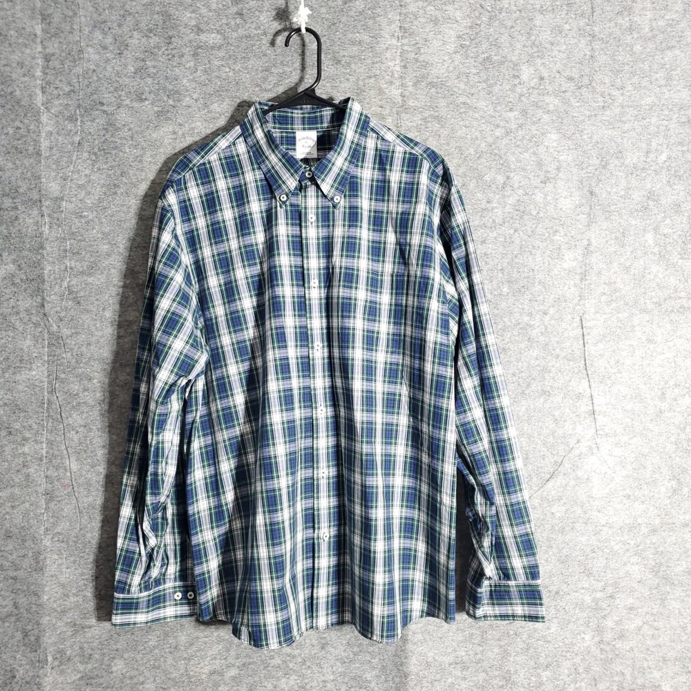 Brooks Brothers Plaid Button Down Shirt Mens XL All Cotton Long Sleeve Casual